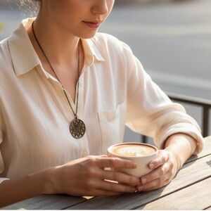 Vintage Bronze Tone Pentagram & Hamsa Pendant Necklace Boho Symbolic